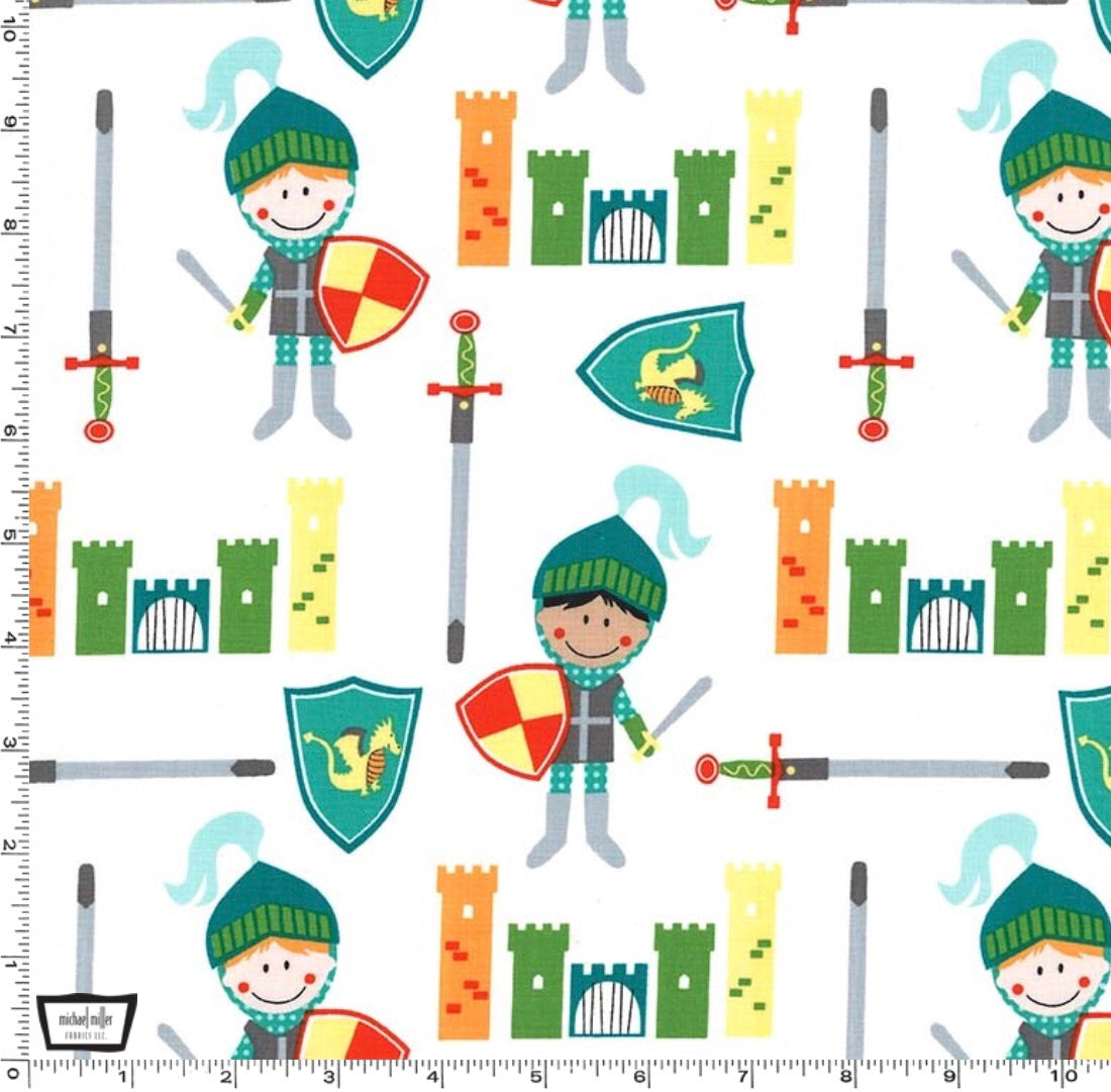 White Knights and Castles - Good Knight by Michael Miller - 100% Cotton Fabric - Rosie's Craft Shop Ltd