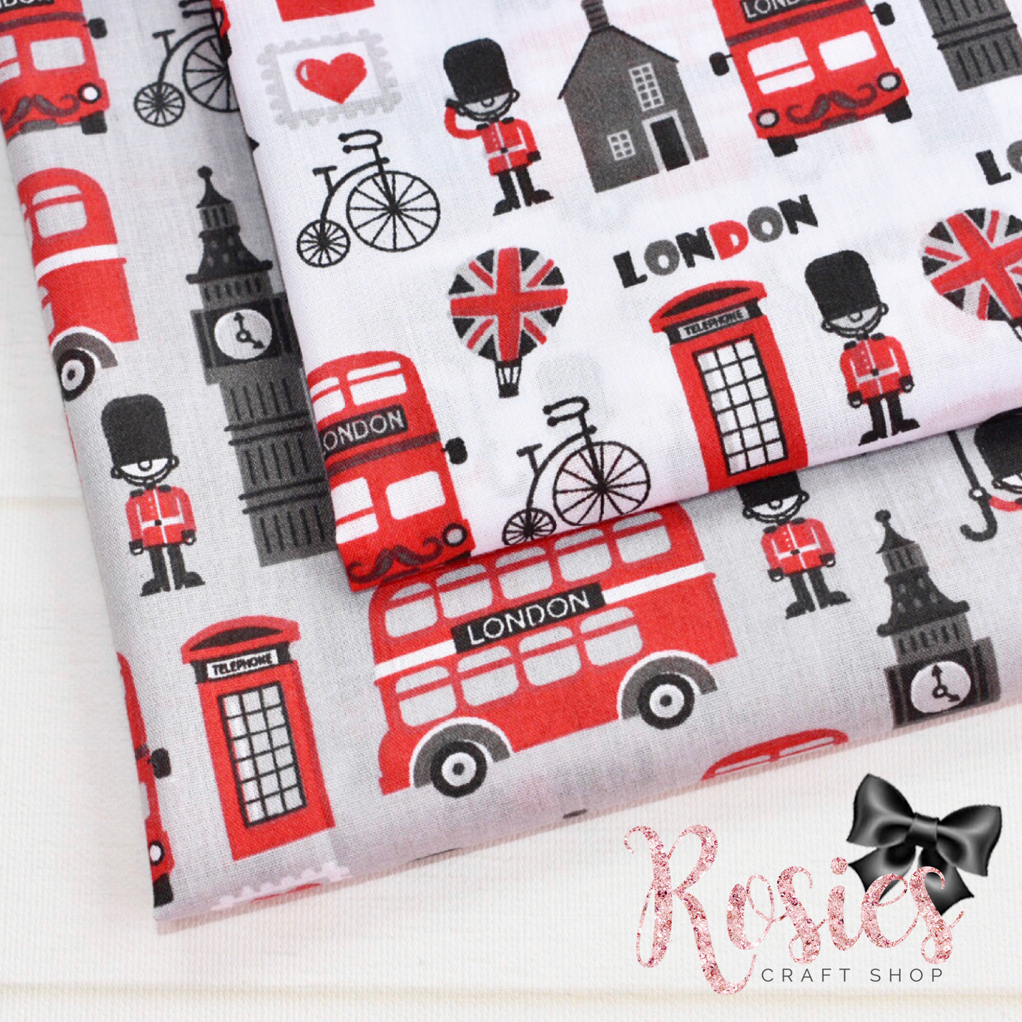 London Bus Beefeater Themed Print Polycotton Fabric ✂️ £2 pm *SALE*