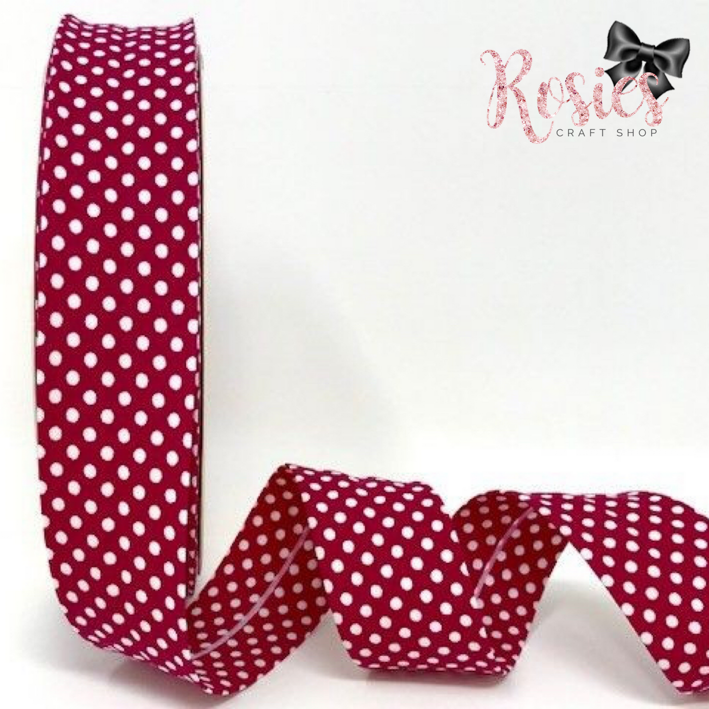 30mm Deep Pink with White Polka Dot Polycotton Bias Binding