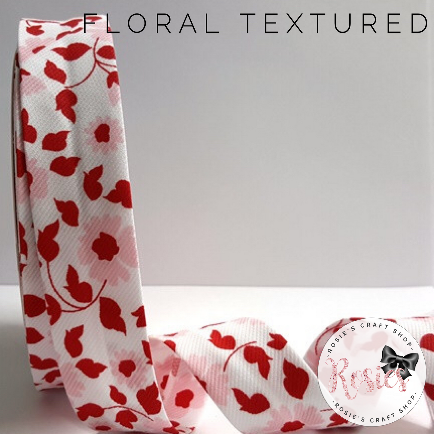 30mm Pink & Red Floral Textured Polycotton Bias Binding
