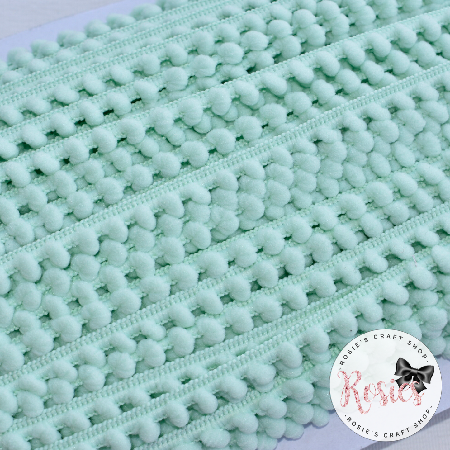 Mint Green Mini Pom Pom Trim - Rosie's Craft Shop Ltd