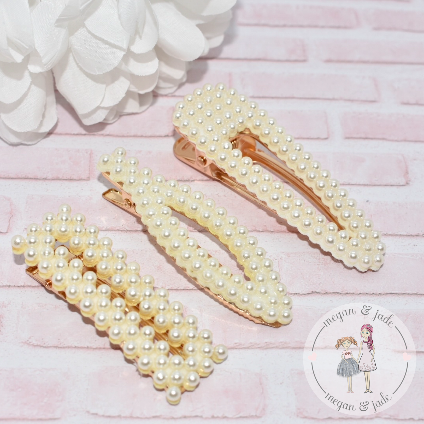 Gold Pearl Coloured Large Hair Clips Pack of 10 Check