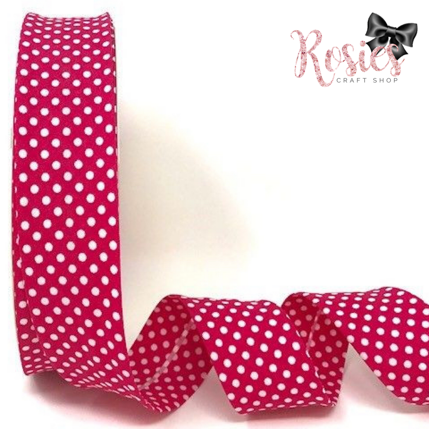 30mm Mid Pink with White Polka Dot Polycotton Bias Binding