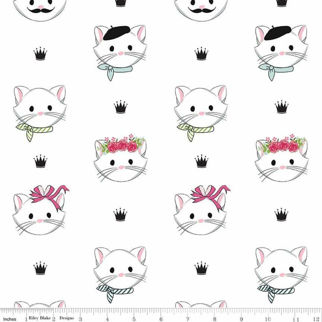 Kitty Cat Faces White Sparkle - Chloe and Friends - Riley Blake Cotton Fabric ✂️ £10 pm *SALE*