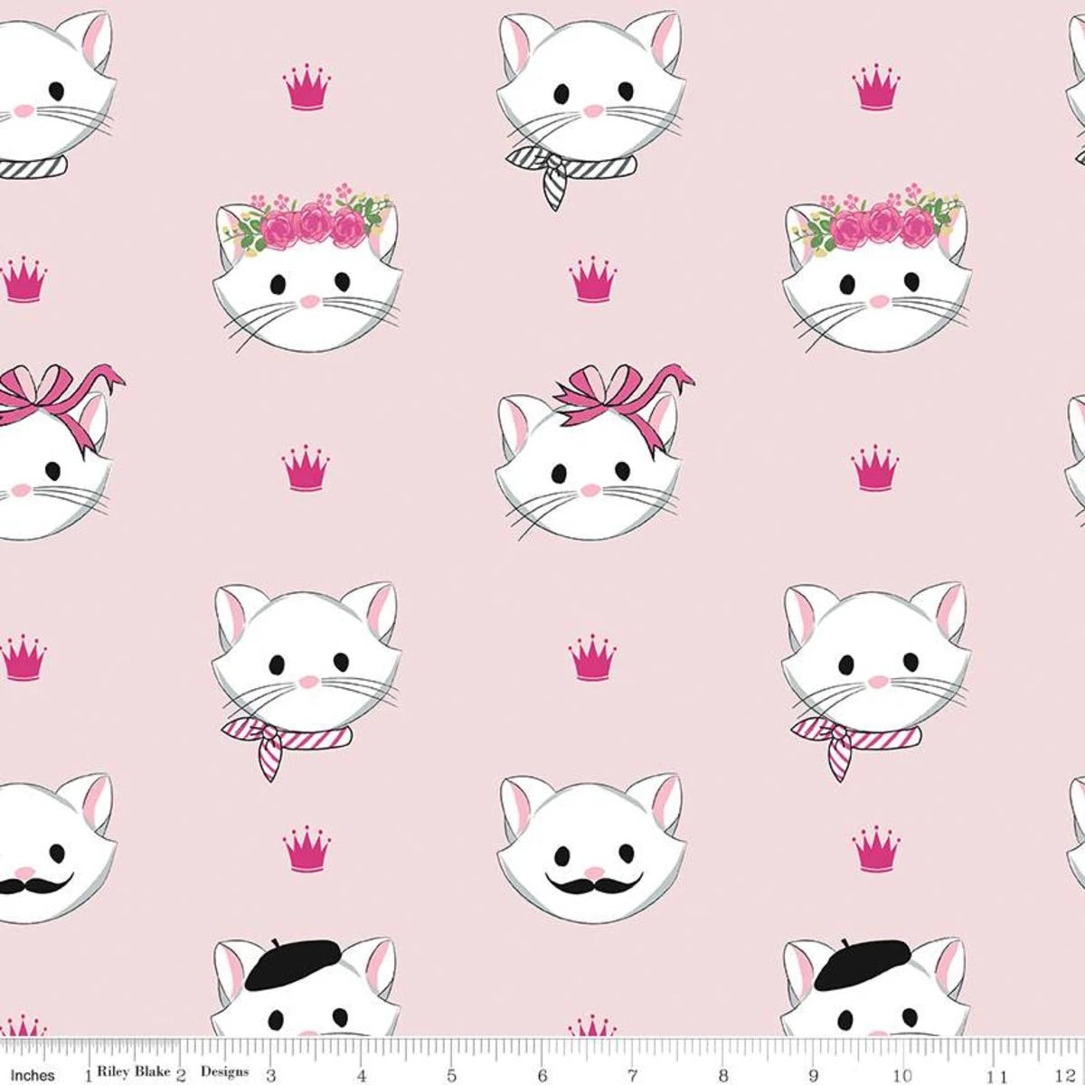 Kitty Cat Faces Pink Sparkle Metallic - Chloe and Friends - Riley Blake Cotton Fabric ✂️ £10 pm *SALE*