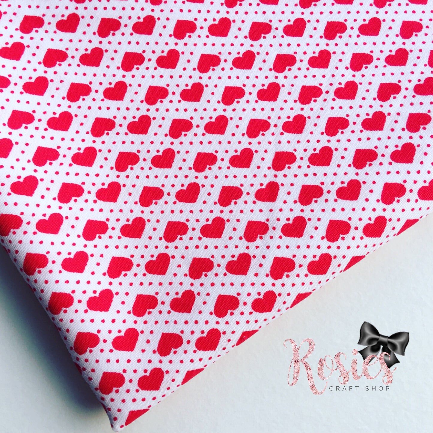 Mini Red Polka Dot Hearts on White Fabric Felt - Rosie's Craft Shop Ltd