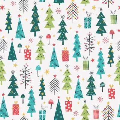 Christmas Trees Multi Coloured with Metallic - Forest Friends - Dashwood Studios Cotton Fabric ✂️ £13 pm ☆