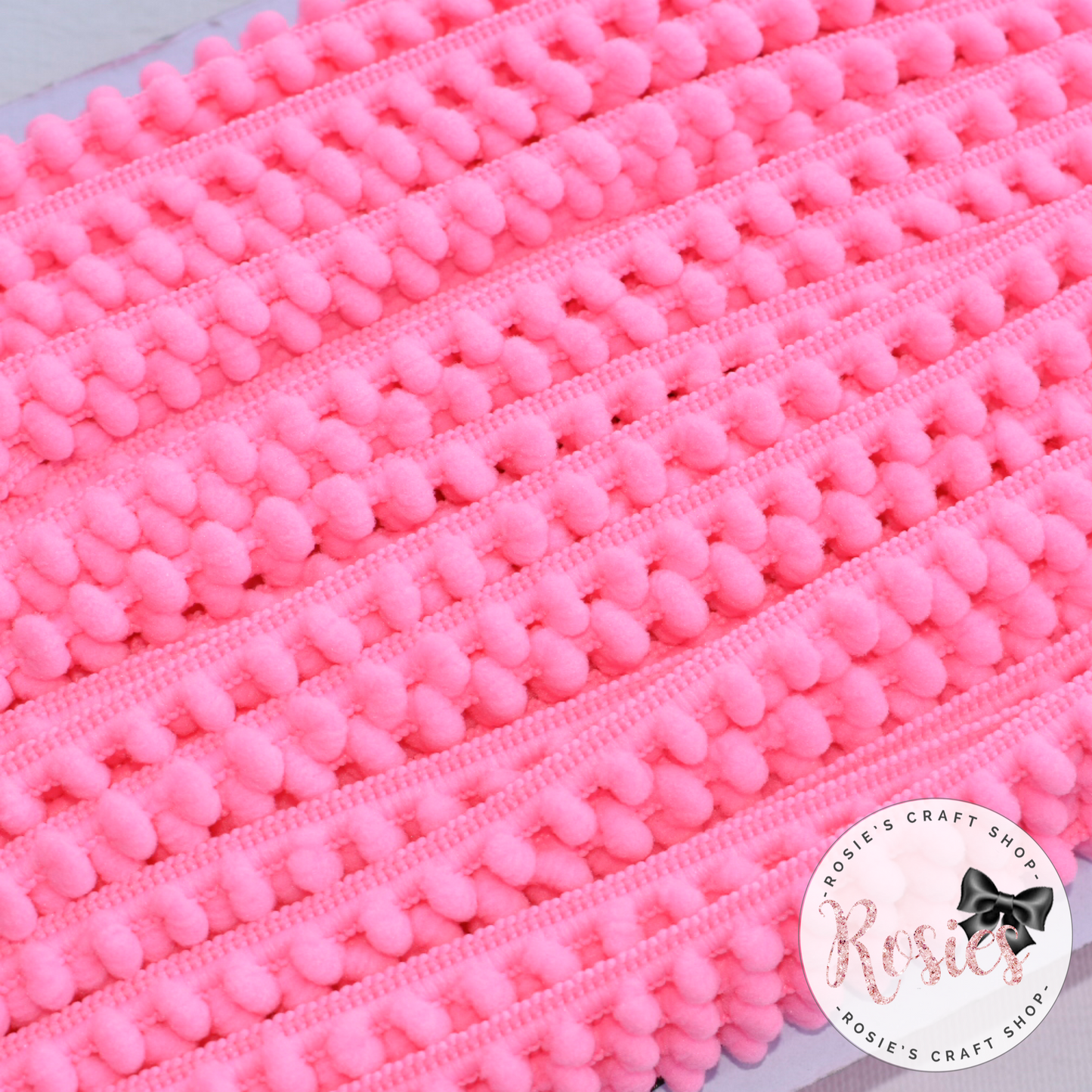 Candy Pink Mini Pom Pom Trim - Rosie's Craft Shop Ltd