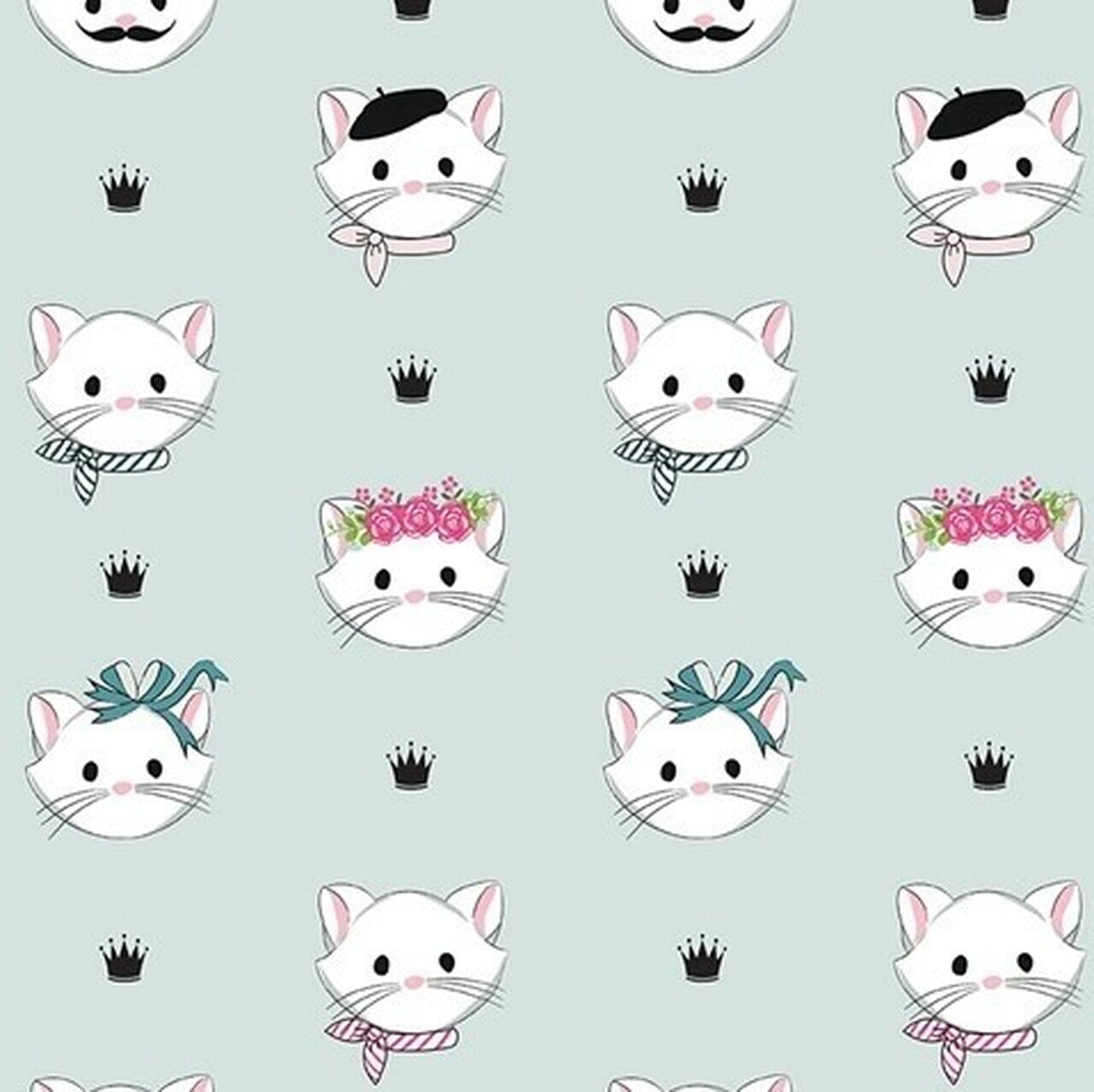 Kitty Cat Faces Mint Sparkle Metallic - Chloe and Friends - Riley Blake Cotton Fabric ✂️ £10 pm *SALE*