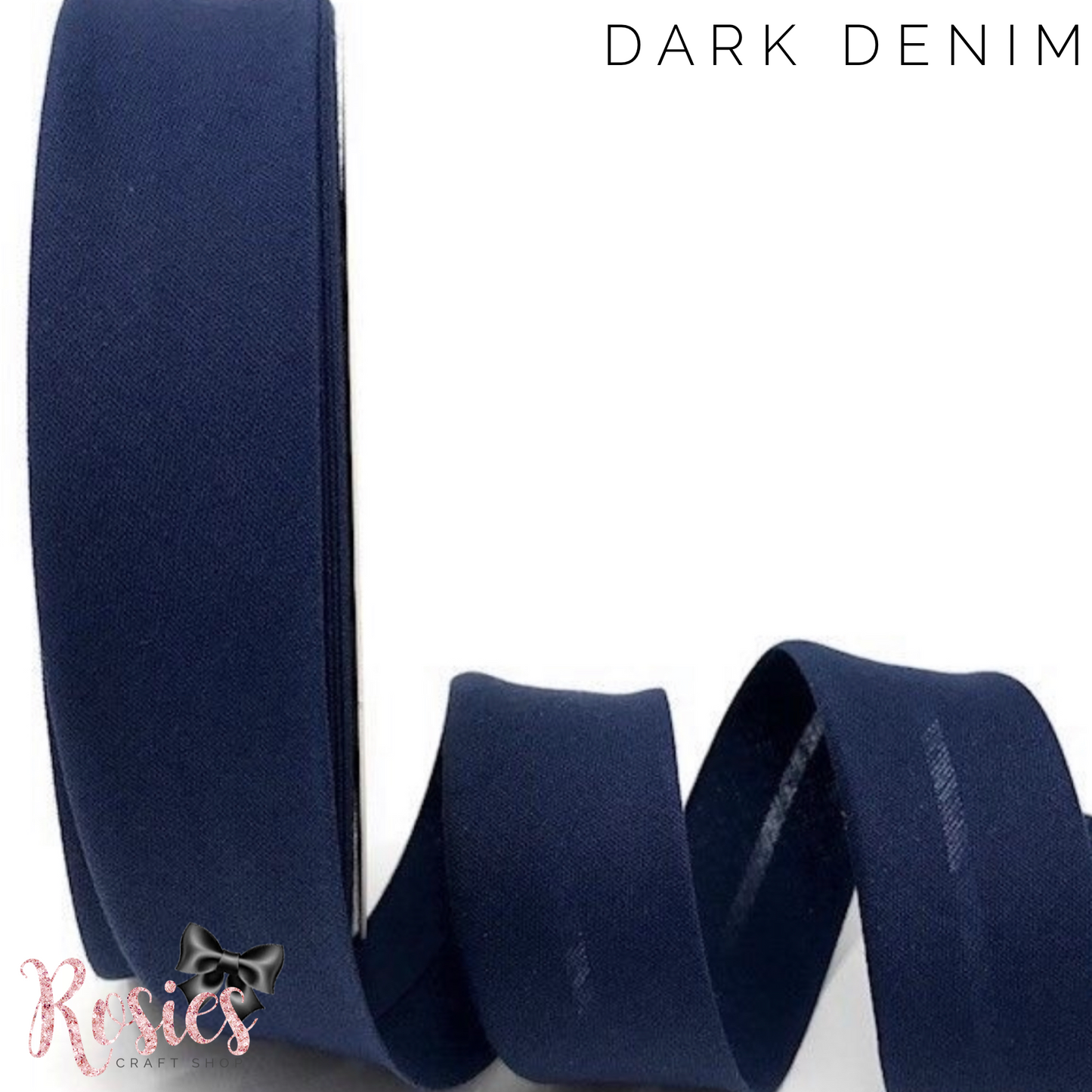 30mm Dark Denim Plain Polycotton Bias Binding - Rosie's Craft Shop Ltd