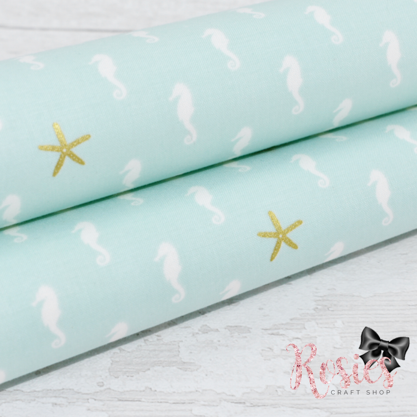 Seahorses and Starfish Green with Metallic Gold Designer Fabric Felt