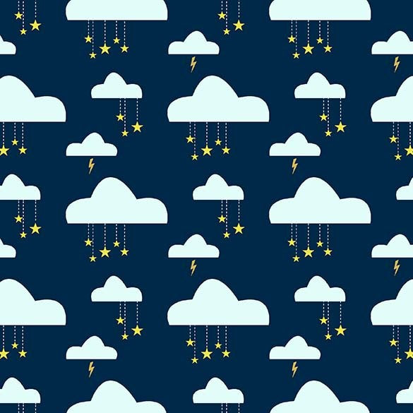 Swinging on a Star Navy Clouds - Believe - Michael Miller Cotton Fabric