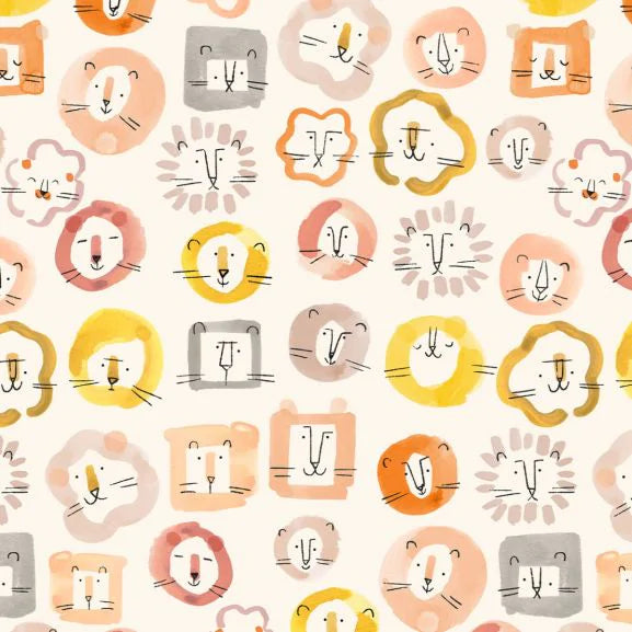 Lion Faces on Cream - Roar-Some - Dashwood Studio Cotton Fabric ✂️ £13 pm