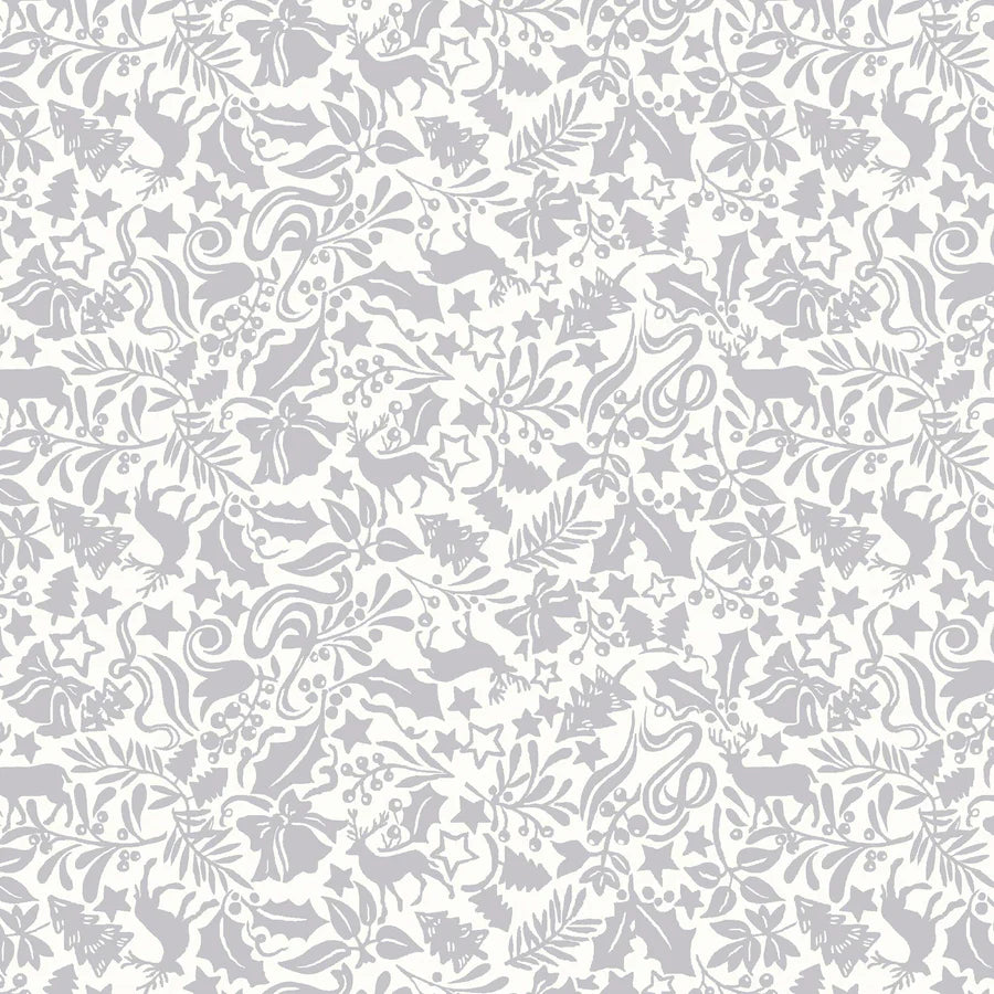 Christmas Trees, Holly and Bells Silver Metallic Enchanted Forest - A Woodland Christmas - Liberty Cotton Fabric ✂️ £10 pm *SALE*