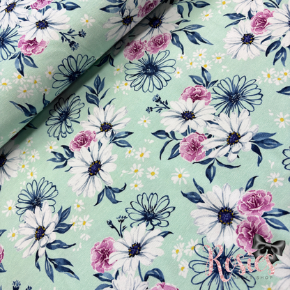 Mint Daisy Print | Daisy Made Wishwell Jersey Fabric by Robert Kaufman | Stretch Knit | 150cm Wide | £16 pm