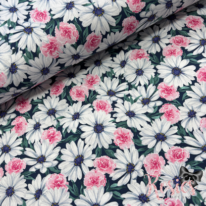 Teal Daisy Print | Daisy Made Wishwell Jersey Fabric by Robert Kaufman | Stretch Knit | 150cm Wide | £16 pm