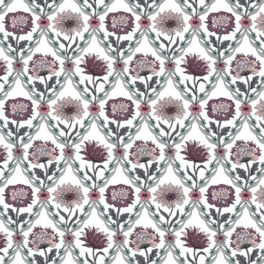 Kew Trellis Purple Flowers on White - Summer House Collection - Liberty Cotton Fabric ✂️ £8 pm *SALE*