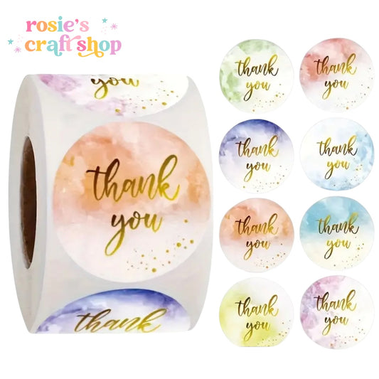 Thank You Watercolour Round Stickers Roll of 500 (approx) ✂️ ☆