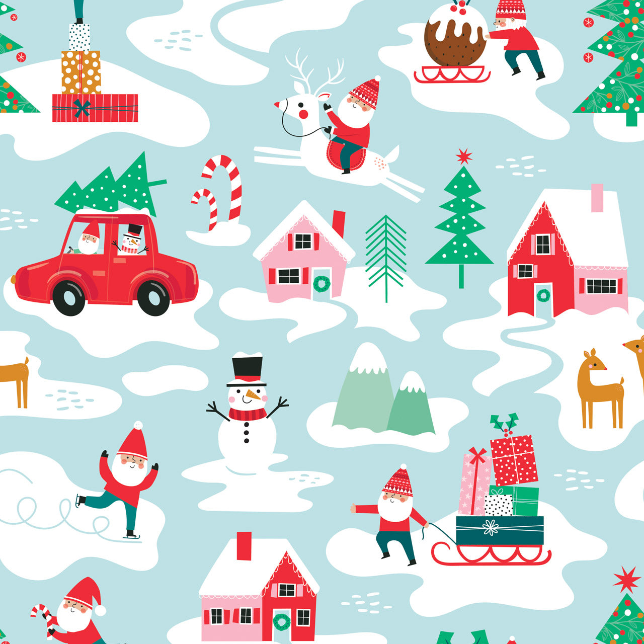 Christmas Trees and Cars on Blue - Wonderful Christmas Time - Dashwood Studio Cotton Fabric ✂️ £13 pm