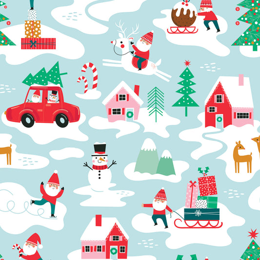 Christmas Trees and Cars on Blue - Wonderful Christmas Time - Dashwood Studio Cotton Fabric ✂️ £13 pm
