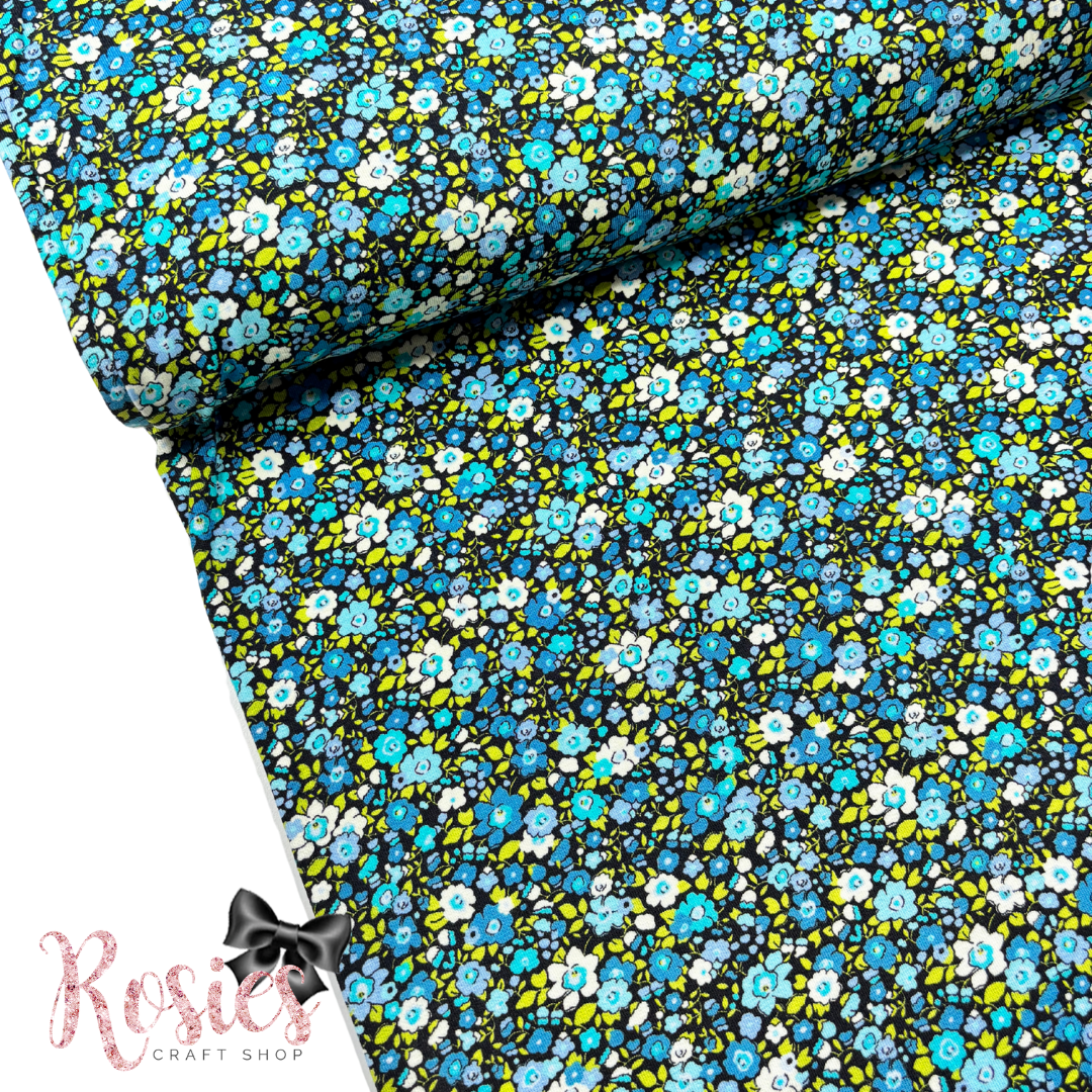 Blueberry Flowers | Laguna Jersey | 150cm Wide | Robert Kaufman Jersey Knit Fabric | £16 pm