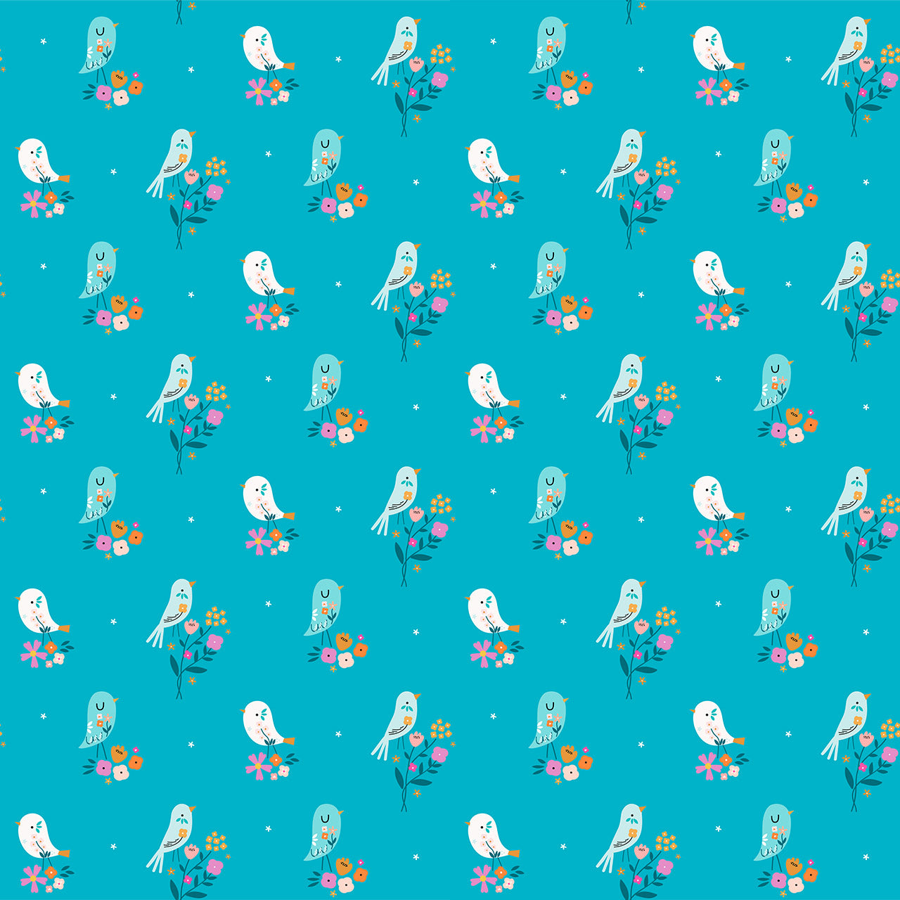 Blue Birds & Flowers - Spring Meadow - Dashwood Studio Cotton Fabric ✂️ £14 pm ☆