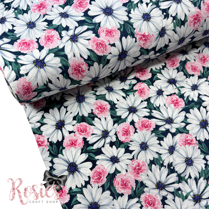 Teal Daisy Print | Daisy Made Wishwell Jersey Fabric by Robert Kaufman | Stretch Knit | 150cm Wide | £16 pm