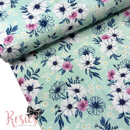 Daisy Made Mint | Wishwell | 150cm Wide | Robert Kaufman Jersey Knit Fabric | £16 pm