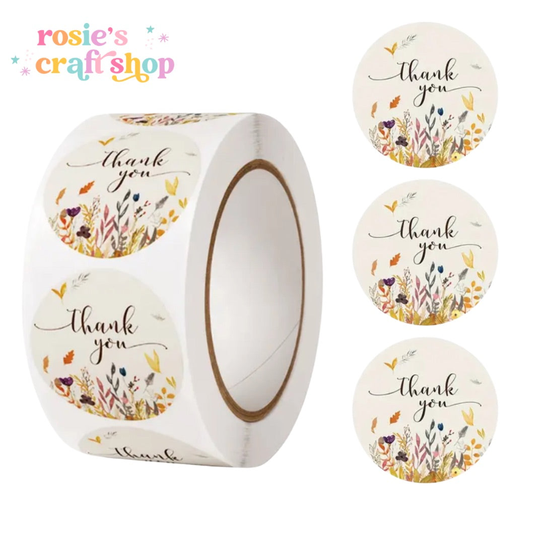 Thank You Floral Round Stickers Roll of 500 (approx) ✂️ ☆