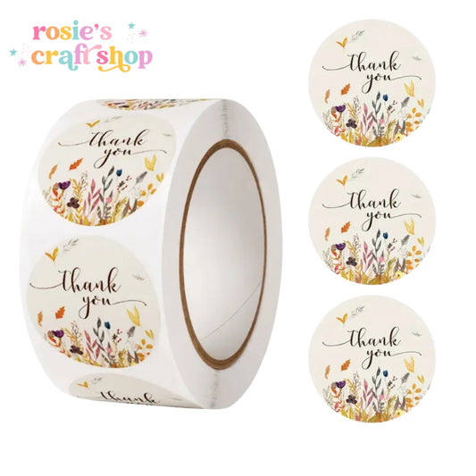 Thank You Floral Round Stickers Roll of 500 (approx) ✂️ ☆