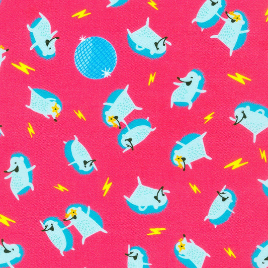 Dancing Hedgehog on Pink - ABC Dance - Robert Kaufman Cotton Fabric ✂️ £13 pm