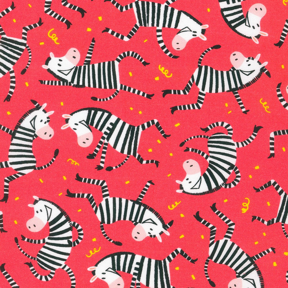 Dancing Zebra on Red - ABC Dance - Robert Kaufman Cotton Fabric ✂️ £13 pm