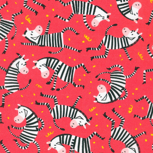 Dancing Zebra on Red - ABC Dance - Robert Kaufman Cotton Fabric ✂️ £13 pm