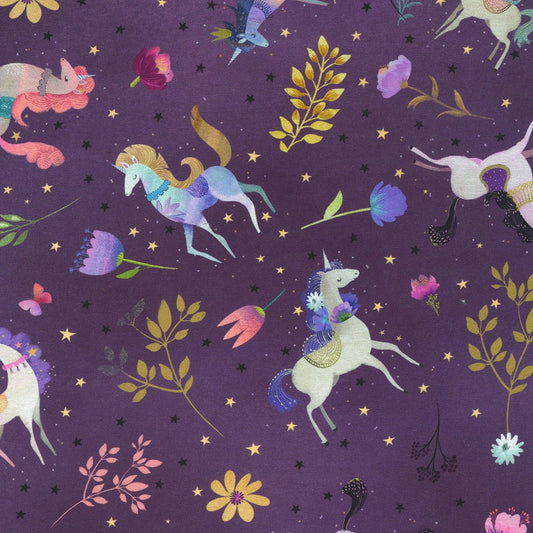 Unicorns on Purple - Unicorn Meadow - Robert Kaufman Cotton Fabric ✂️ £15 pm