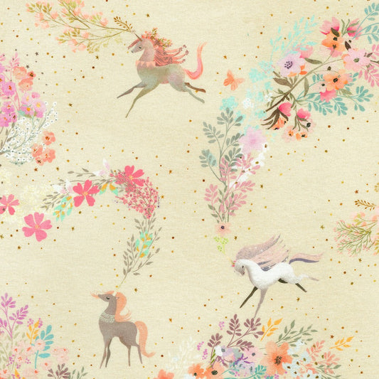 Unicorns on Cream - Unicorn Meadow - Robert Kaufman Cotton Fabric ✂️ £15 pm