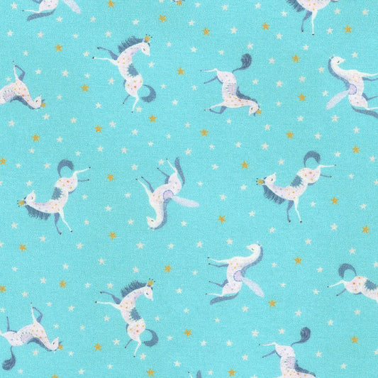 Mini Unicorns on Sky Blue - Unicorn Meadow - Robert Kaufman Cotton Fabric ✂️ £15 pm