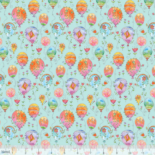 Aqua Hot Air Balloons - Waltz of Whimsy - Blend Cotton Fabric ✂️ £7 pm *SALE*