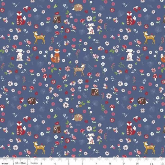 Forest Friends on Navy Blue - Enchanted Meadow - Riley Blake Cotton Fabric ✂️ £13 pm