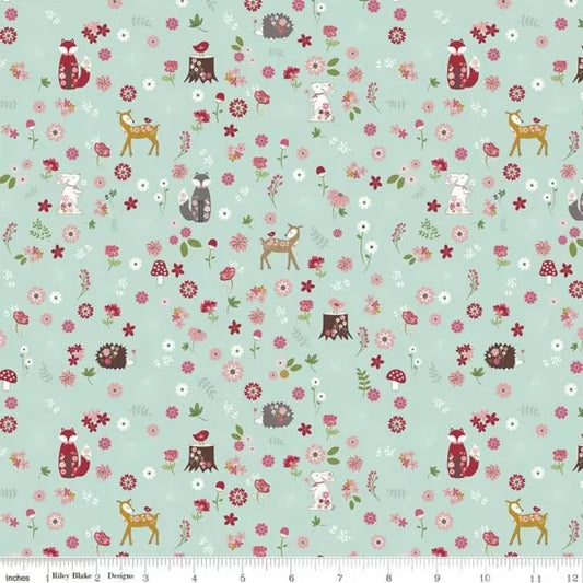 Forest Friends on Light Blue - Enchanted Meadow - Riley Blake Cotton Fabric ✂️ £13 pm