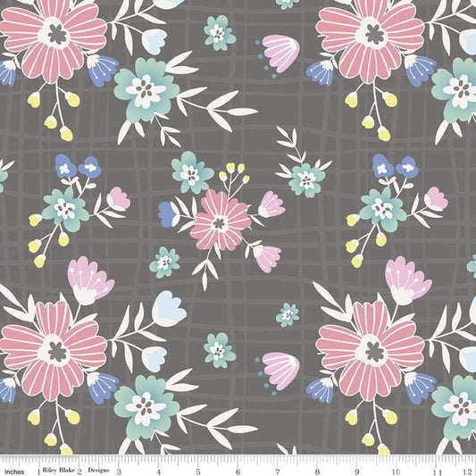 Main Floral Grey - Mulberry Lane - Riley Blake Cotton Fabric ✂️ £9 pm *SALE*