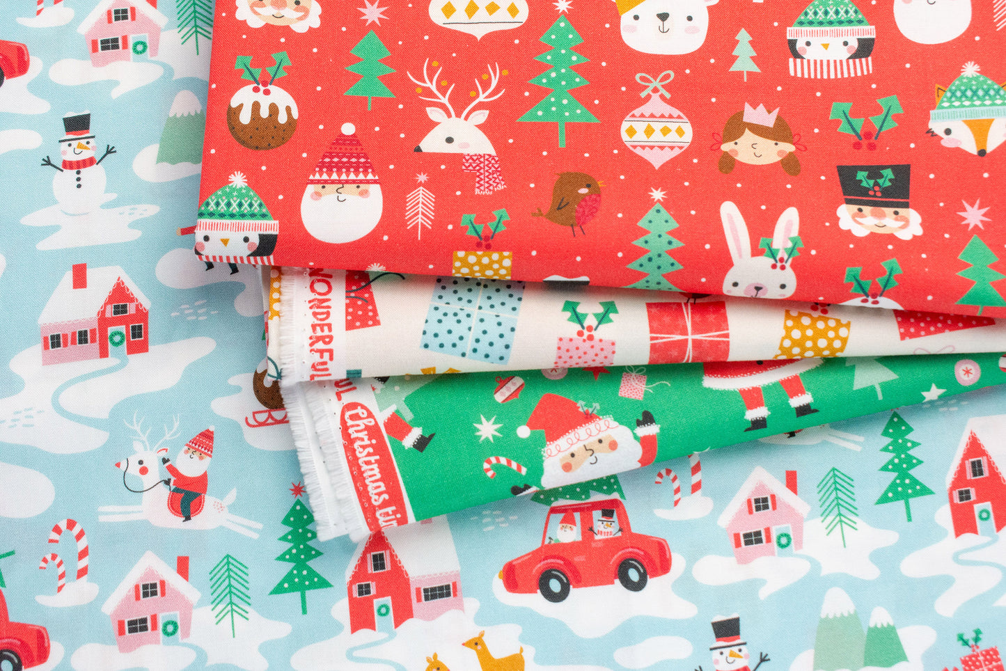 Christmas Trees and Cars on Blue - Wonderful Christmas Time - Dashwood Studio Cotton Fabric ✂️ £13 pm