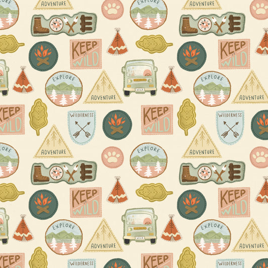 Campers & Adventure Signs - Cedar Camp - Dashwood Studio Cotton Fabric ✂️ £13 pm