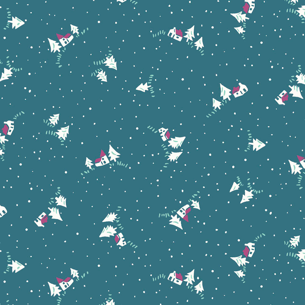 Teal Christmas Cottage - A Woodland Christmas - Liberty Cotton Fabric ✂️ £10 pm *SALE*