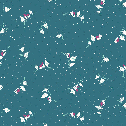 Teal Christmas Cottage - A Woodland Christmas - Liberty Cotton Fabric ✂️ £10 pm *SALE*
