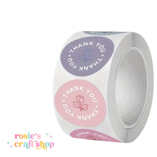 Thank You Rose Flower Round Stickers Roll of 500 (approx) ✂️ ☆