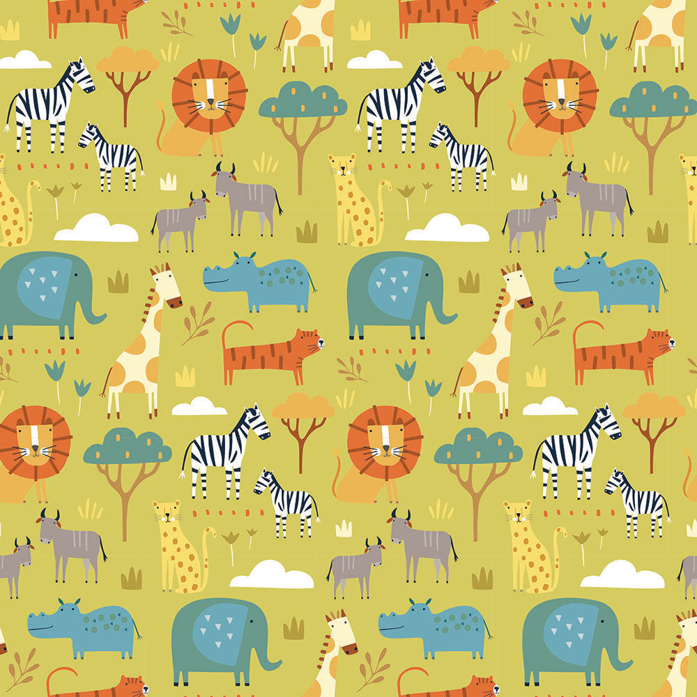 Jungle Animals on Kiwi Green - Habitat - Dashwood Studio Cotton Fabric ✂️ £9 pm *SALE*