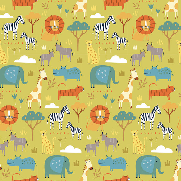 Jungle Animals on Kiwi Green - Habitat - Dashwood Studio Cotton Fabric ✂️
