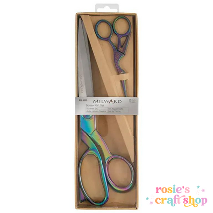 Milward Scissors Gift Set | 20cm & 9.5 cm | Rainbow Chrome | Dressmaking & Embroidery