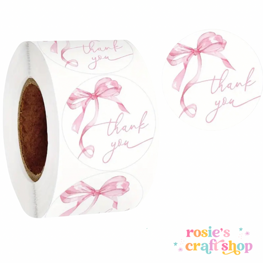 Thank You Pink Ribbon Bow Stickers Roll of 500 (approx) ✂️ ☆