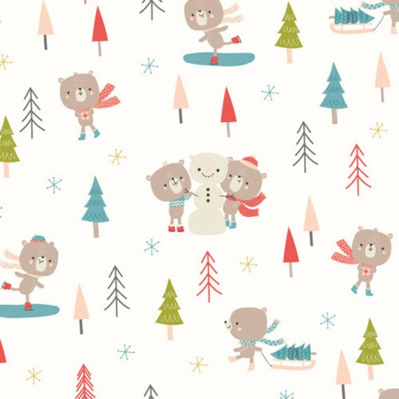 Skating & Sledging Bears  - Christmas Party - Dashwood Studio Cotton Fabric ✂️ £13 pm ☆